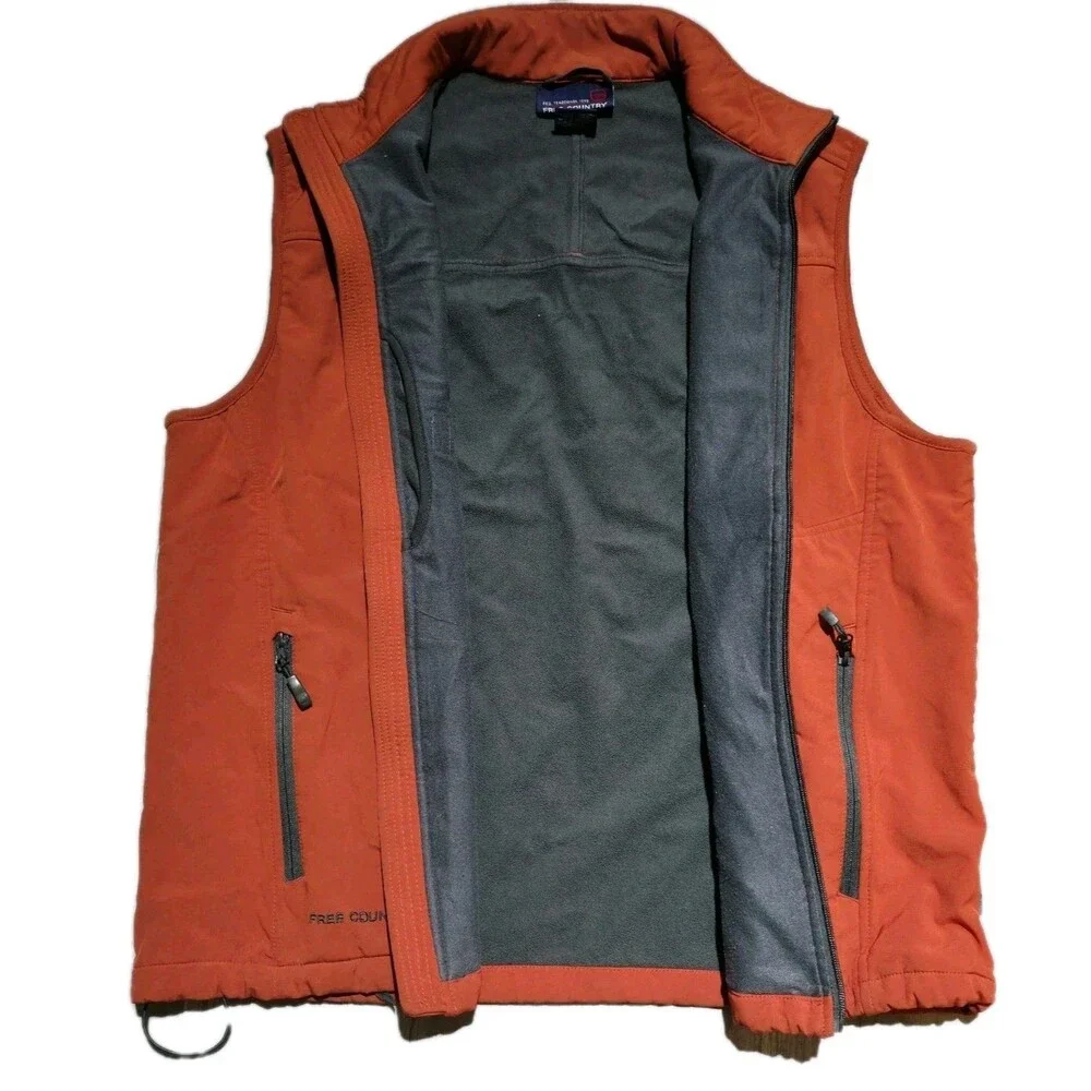 Free Country Men's High Stretch Full Zip Hybrid Vest Coal Orange Size Large